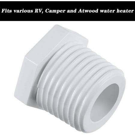 Compatible with RV Camper and Atwood Water Heater 11630 91857 1/2 Inch NPT Drain Plug White Plastic Drain Plug 6 Pieces RV Hot Water Heater Drain Plug with Tape 